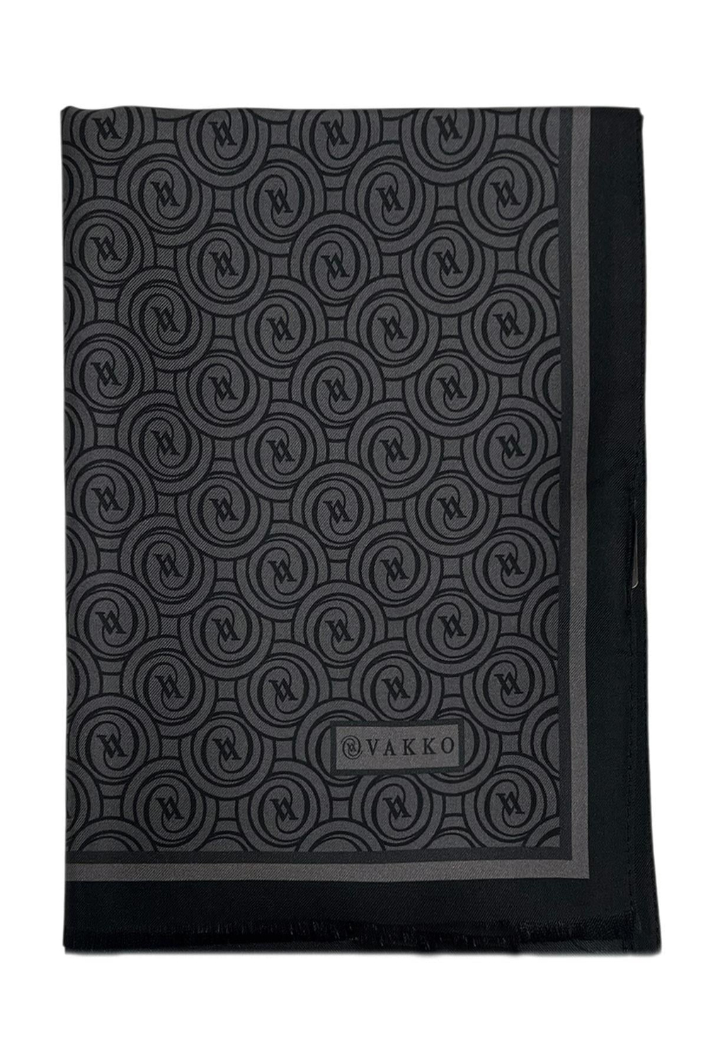 Vakko Twill İpek Şal - Yeni Monogram - Antrasit