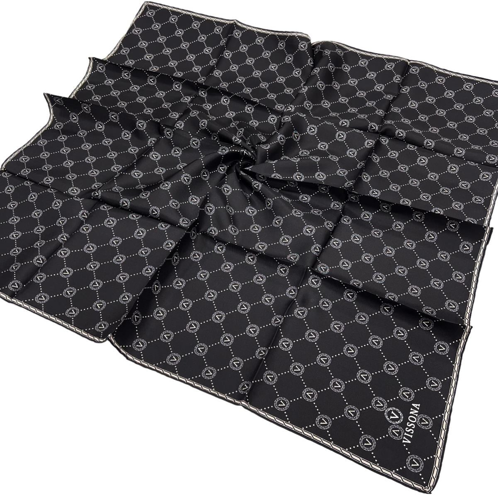 Vissona Twill İpek Eşarp - 52033 - 0001-0003 Siyah Krem
