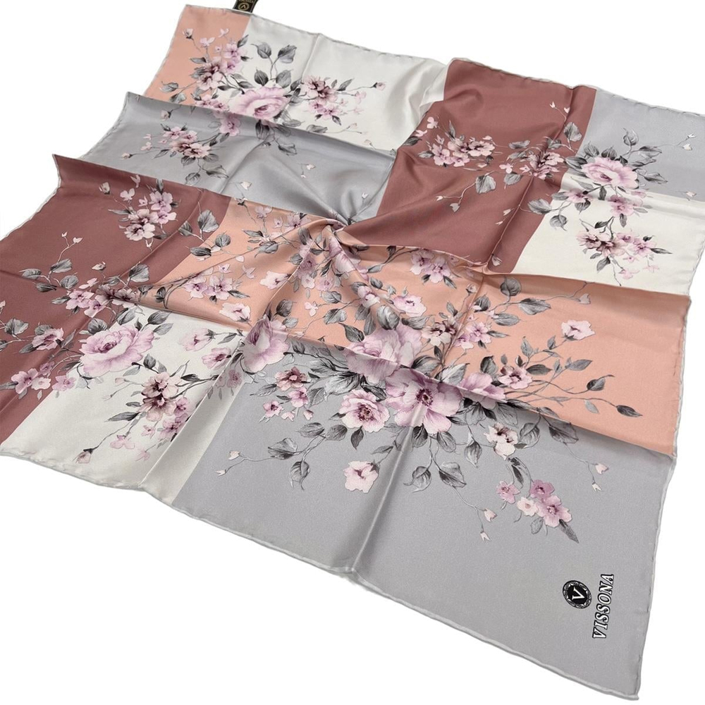 Vissona Twill İpek Eşarp - 6273 - 0019-0028 Pudra Gri