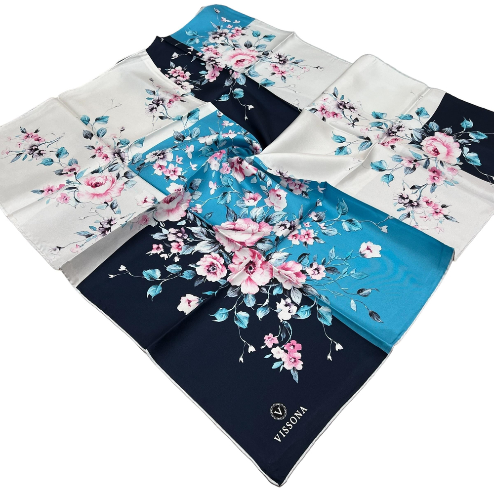 Vissona Twill İpek Eşarp - 6273 - 0033-0041 Lacivert Turkuaz