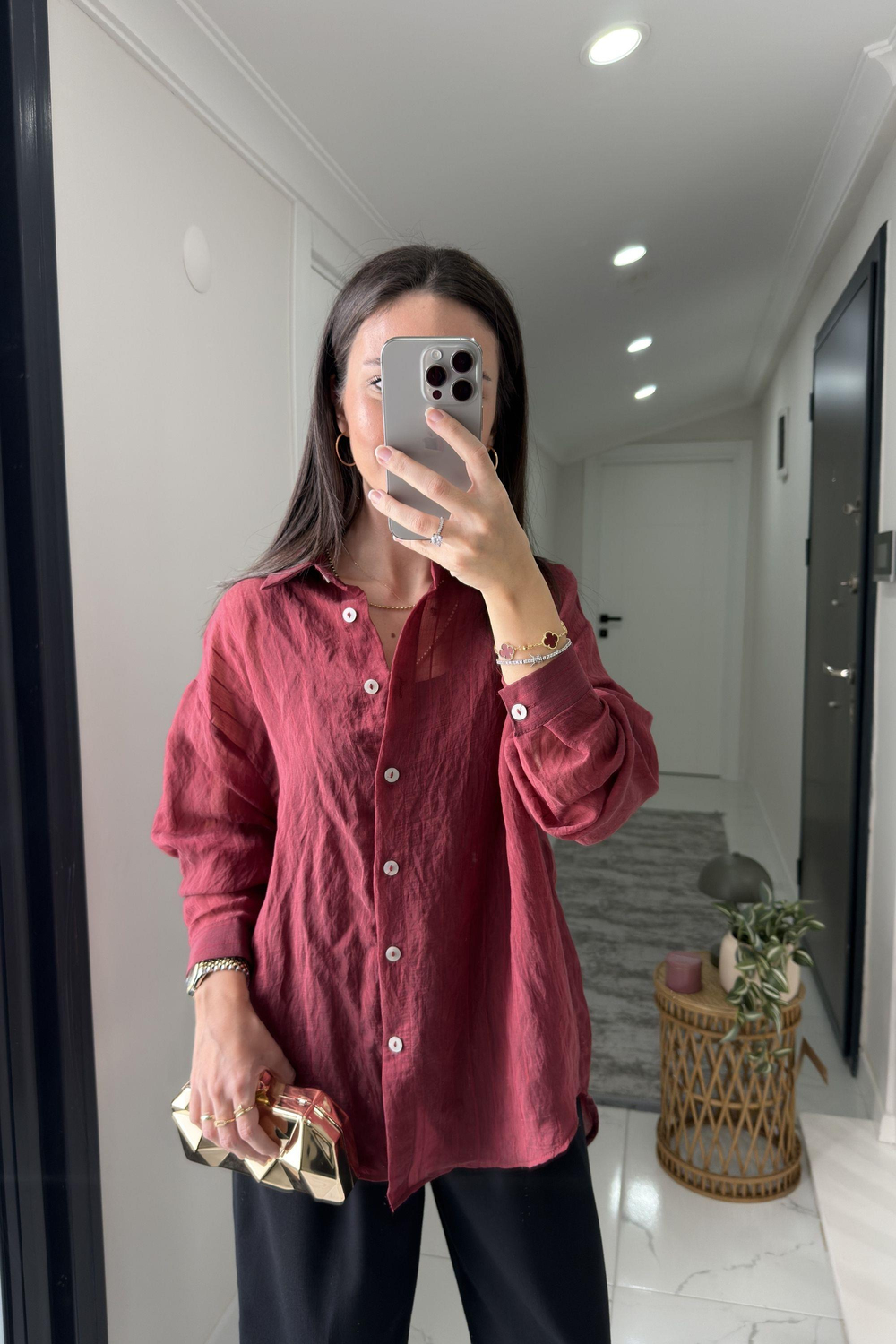 ÇİZGİ ŞERİTLİ GÖMLEK - BORDO