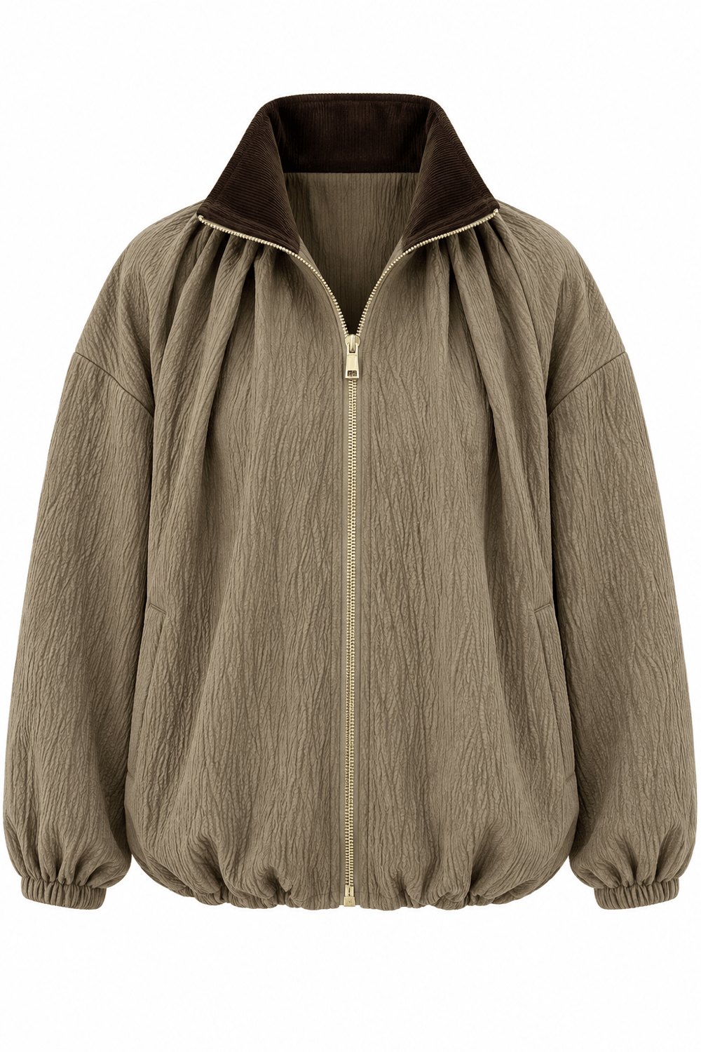 KADİFE YAKA BOMBER MONT - HAKİ
