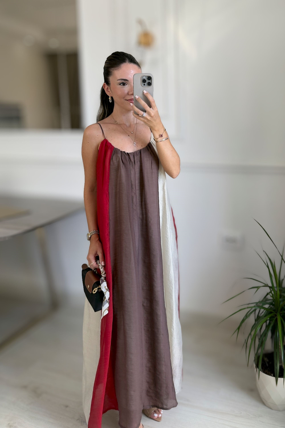 ,RENK GEÇİŞLİ ASKILI ELBİSE - RENKLİ