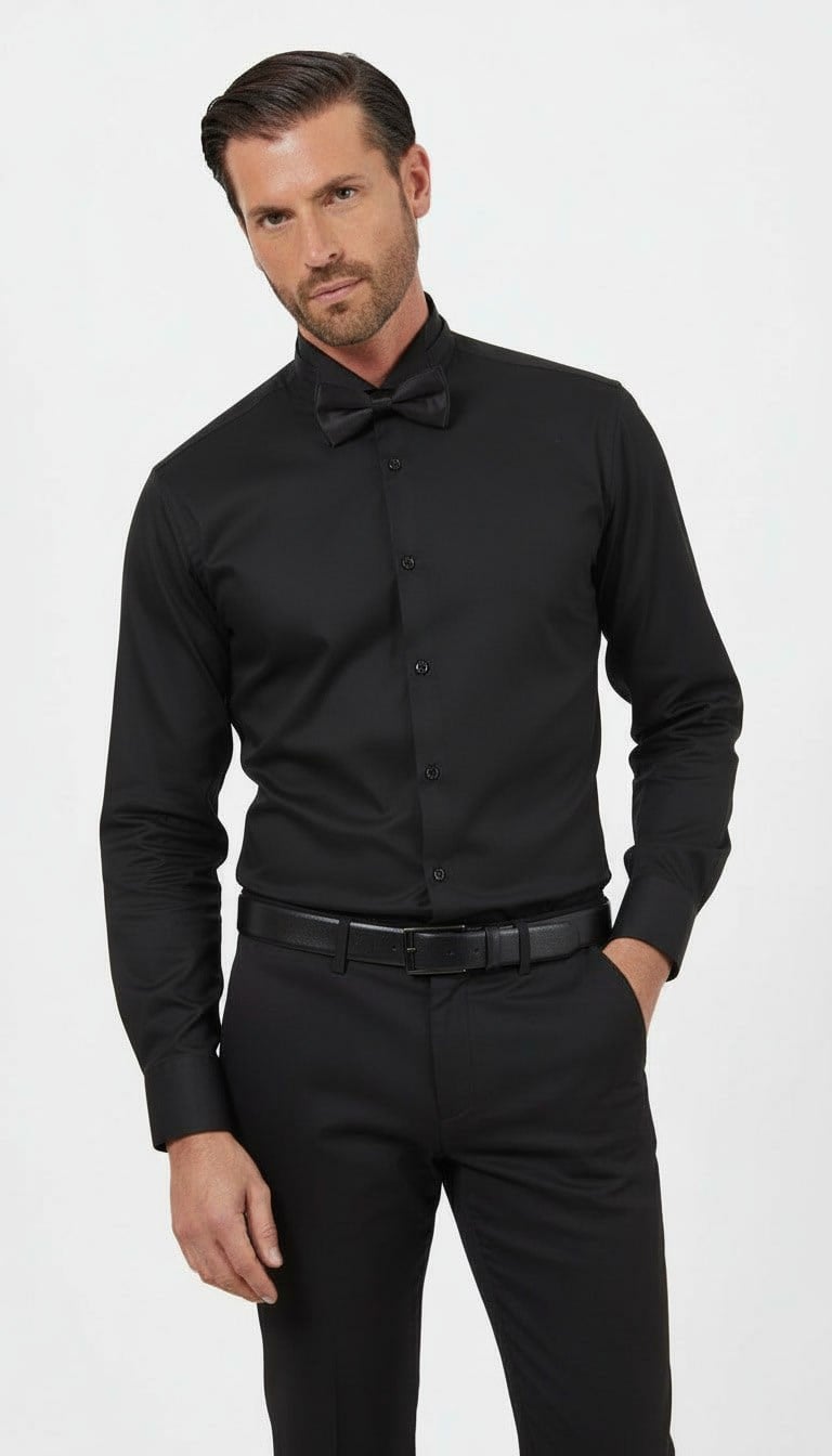 Ata Yaka Slim Fit Gömlek Siyah