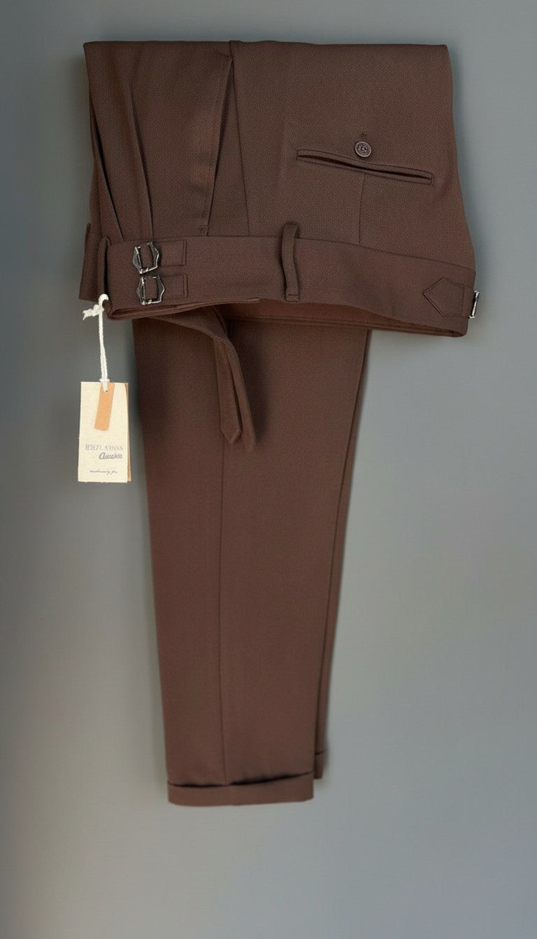 Çift Tokalı Pantolon Acı Kahve