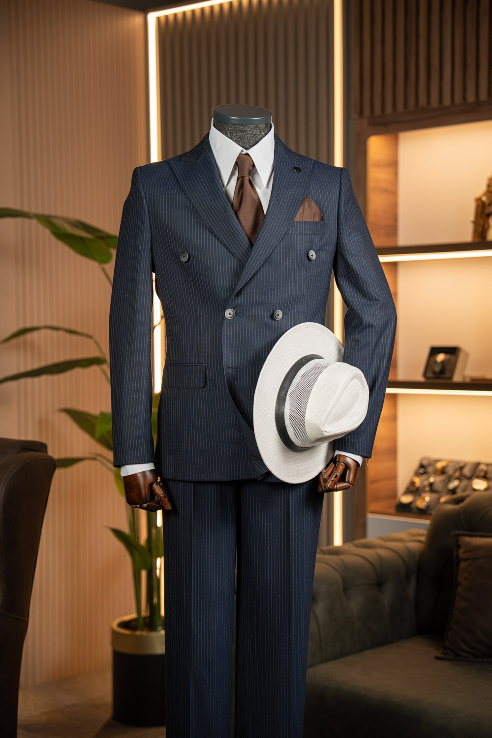 Kruvaze Çizgili Takım Elbis Lacivert