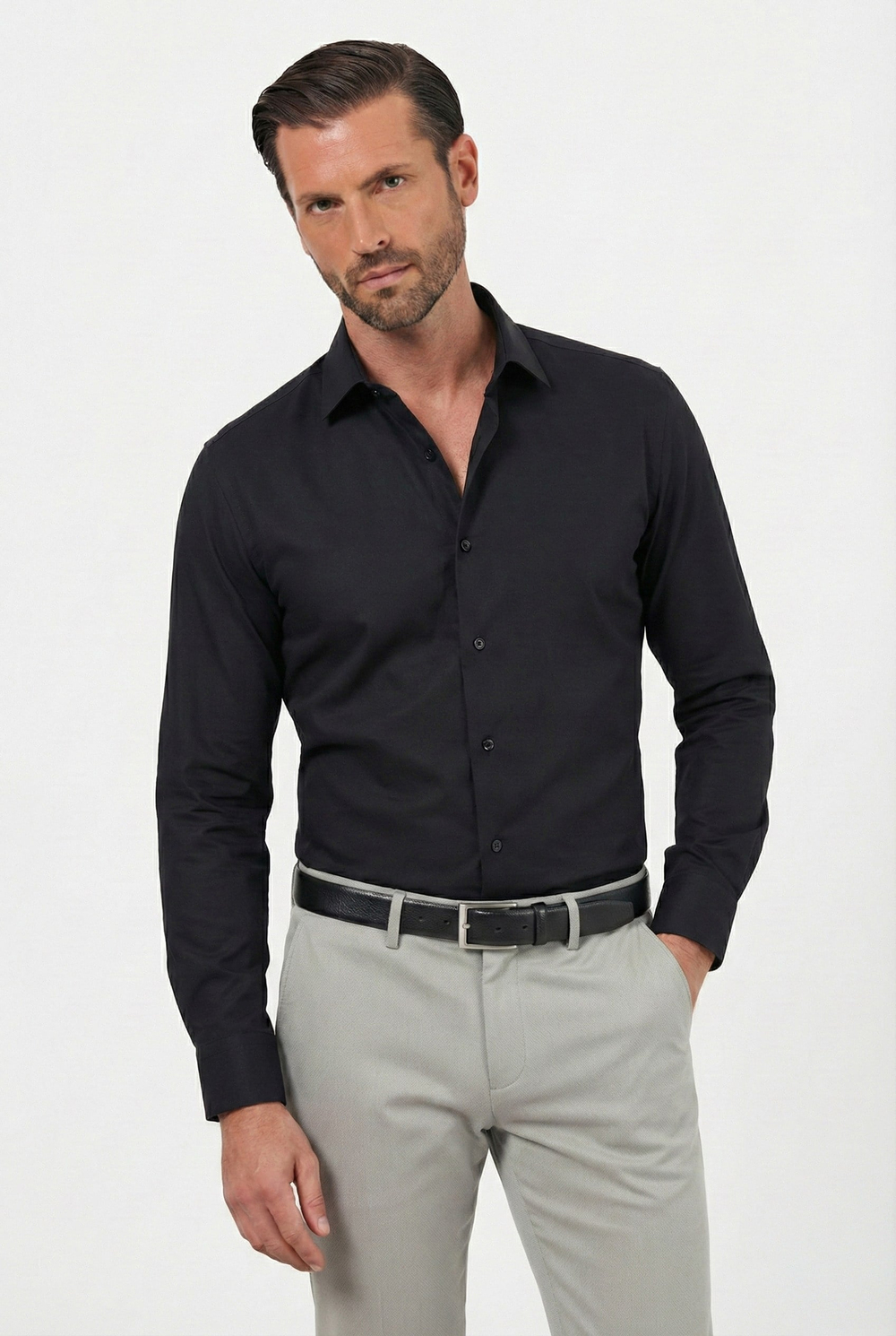 Saten Slim fit Gömlek Siyah