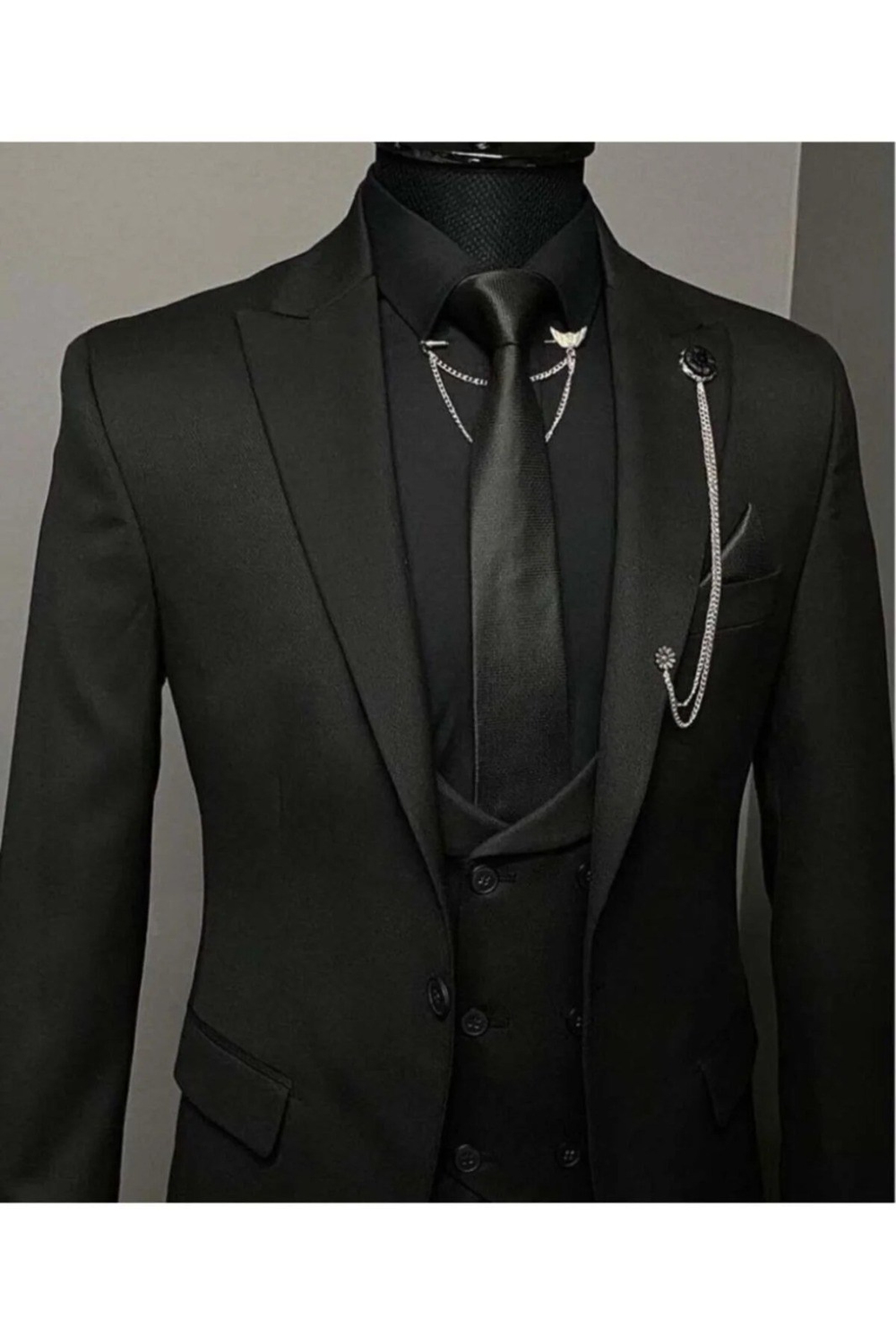 Slimfit  K. Yelekli Takım Elbise Siyah