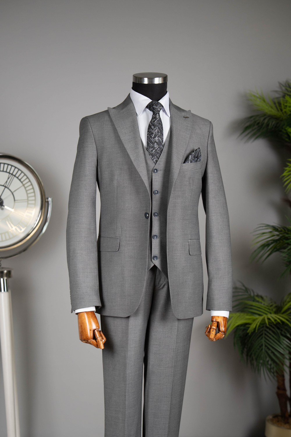 Yelekli Takım Elbise Gri
