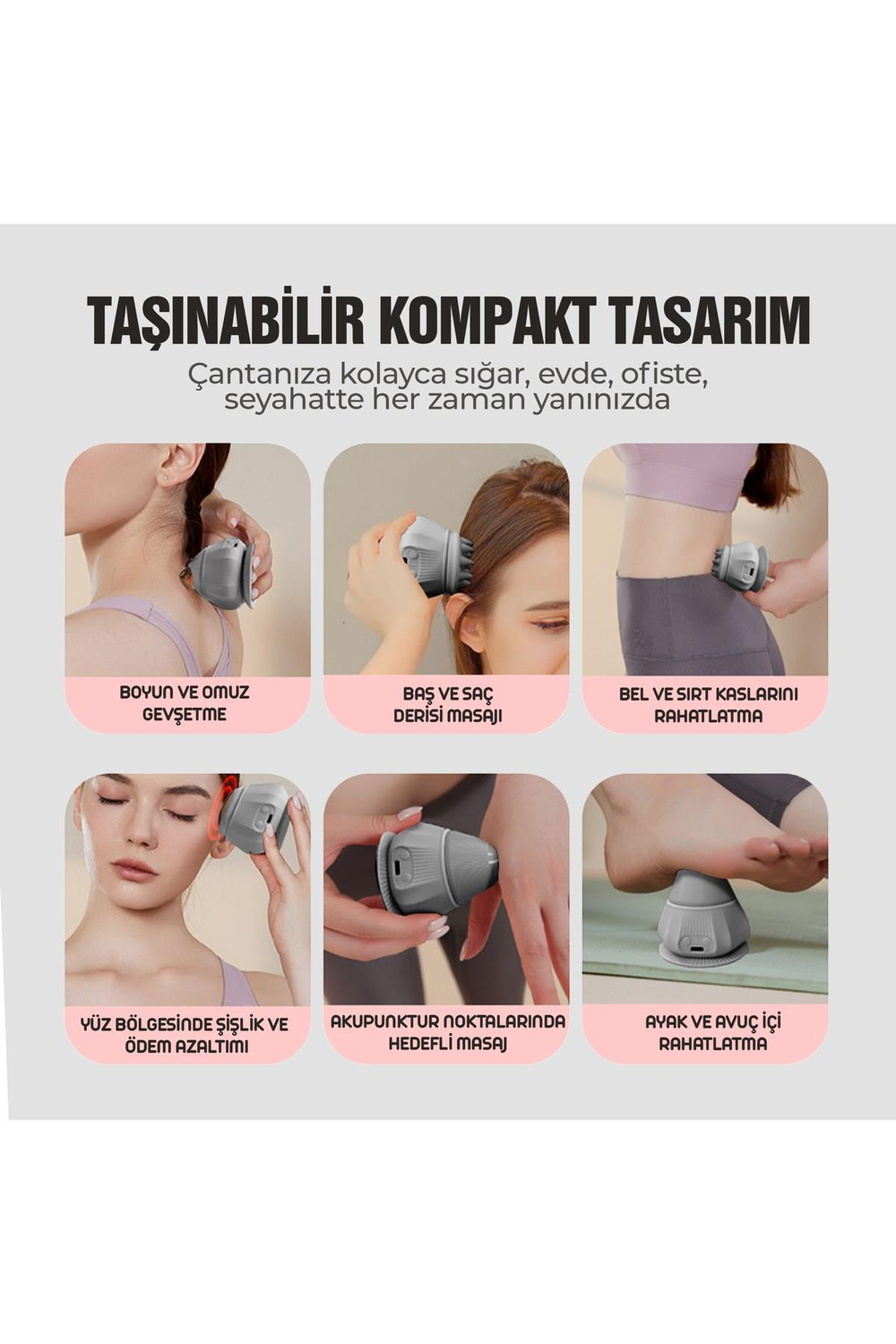 4 Başlıklı Kulunç Kırıcı Vücut Masaj Aleti – Şarjlı | 2 Kademe Isıtmalı, 3 Masaj Modlu