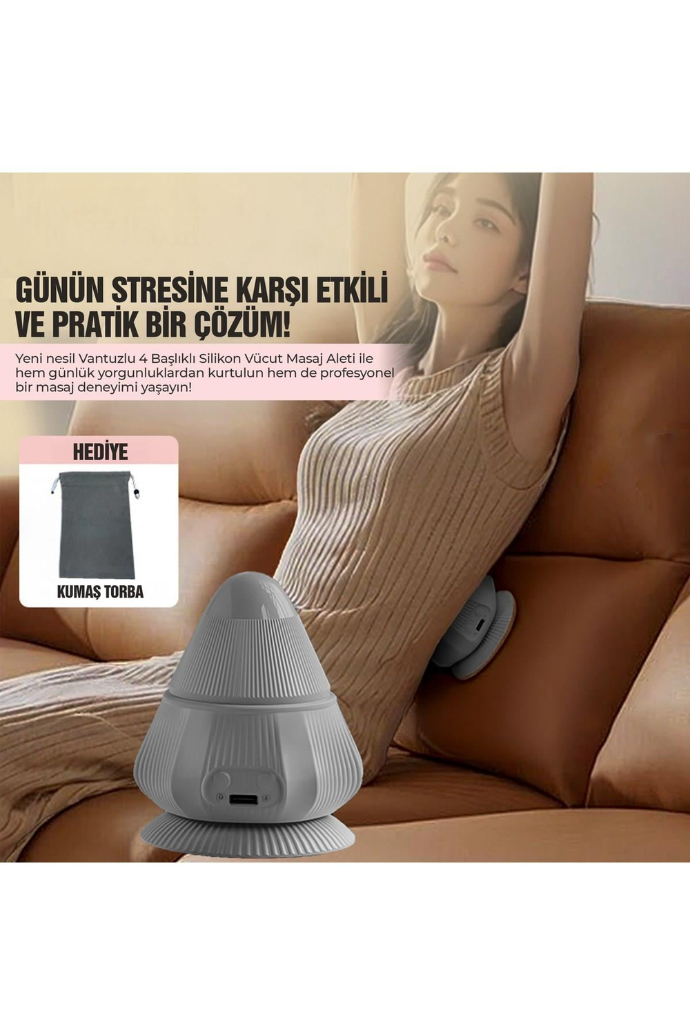 4 Başlıklı Kulunç Kırıcı Vücut Masaj Aleti – Şarjlı | 2 Kademe Isıtmalı, 3 Masaj Modlu