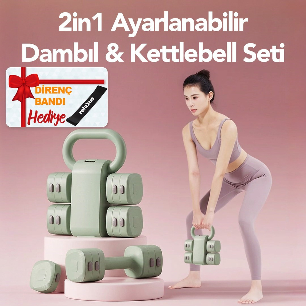 Ayarlanabilir Modüler Kettlebell ve Dambıl Seti 5 kg Ev Fitness ve Güç Antrenman Direnç Lastiği Hediye