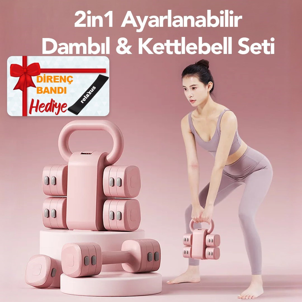 Ayarlanabilir Modüler Kettlebell ve Dambıl Seti 5 kg Ev Fitness ve Güç Antrenman Direnç Lastiği Hediye