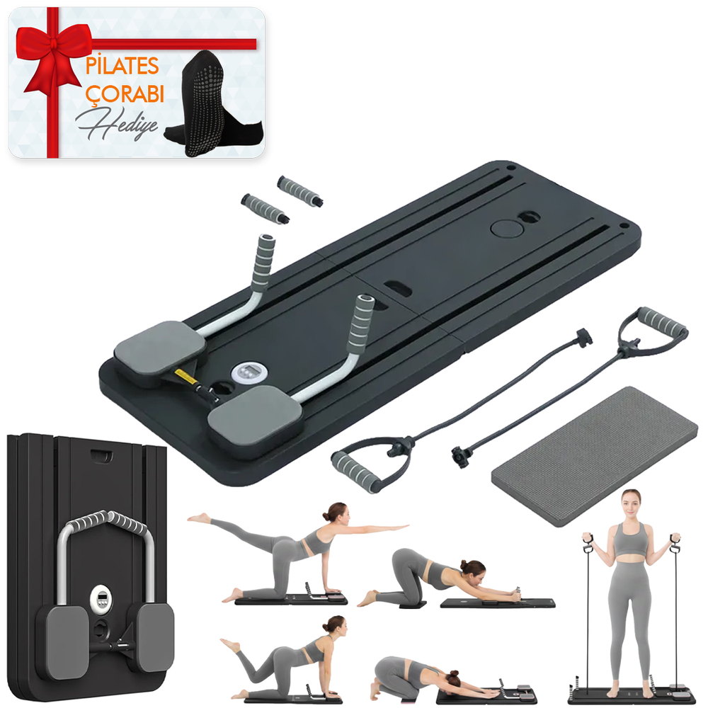 Çok Fonksiyonlu Egzersiz Aleti, Pilates Reformer, Direnç Bantlı, Ev Tipi Istasyon , Çorap Hediyeli