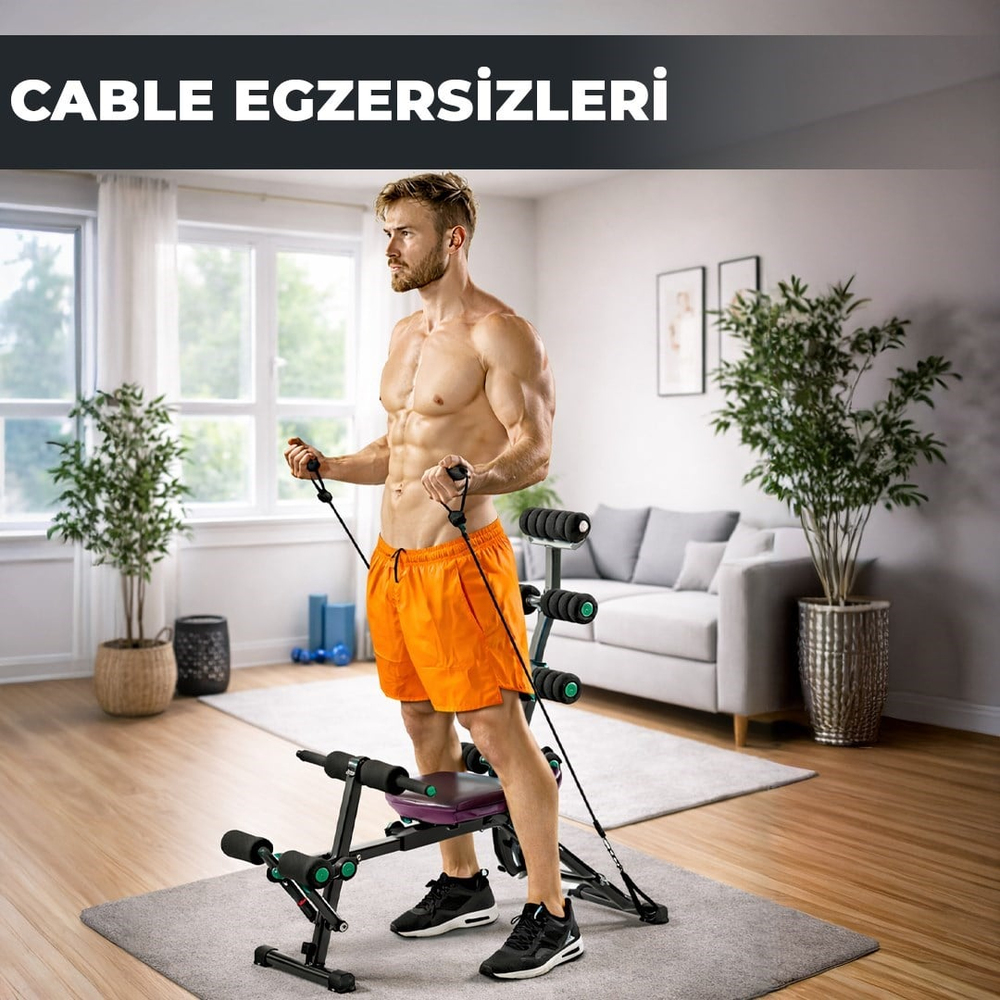 Çok Fonksiyonlu Mekik Sehpası Sırt Açılı Ev Fitness Aleti Egzersiz Ekipmanı Direnç Lastiği Hediye