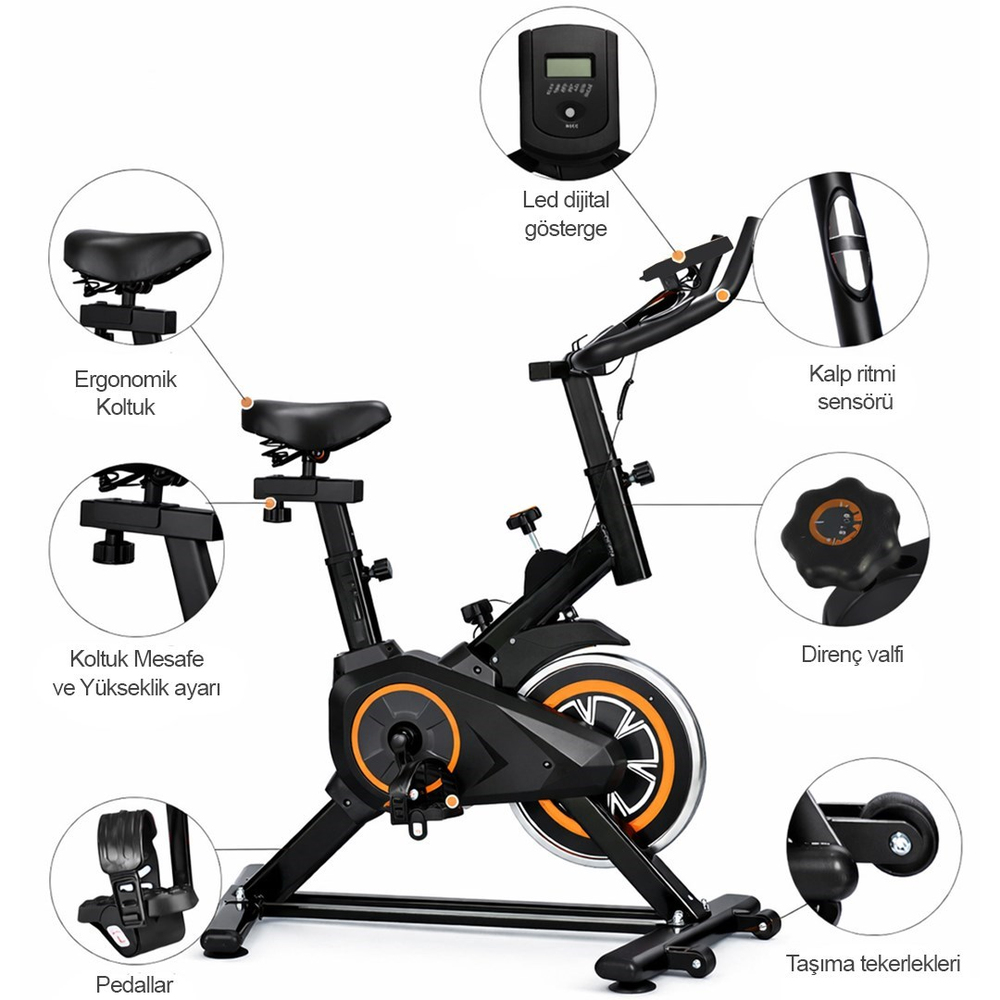 Dikey Ev Fitness Bisikleti LED Ekran Kardiyo Egzersiz Aleti Spinning Bike Nabız Direnç Lastiği Hediy