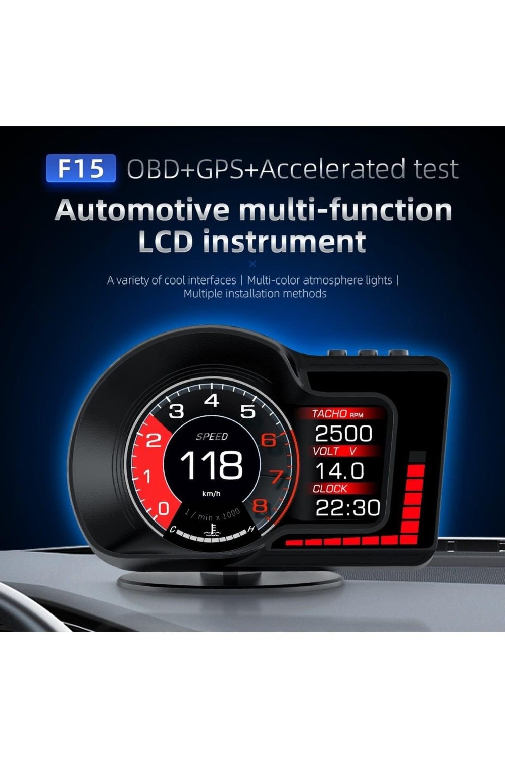 F15 HUD OBD OBD2 Dijital Kilometre RPM Su Sıcaklığı Basınç Hararet Araç Veri Ekranı Head Up Display