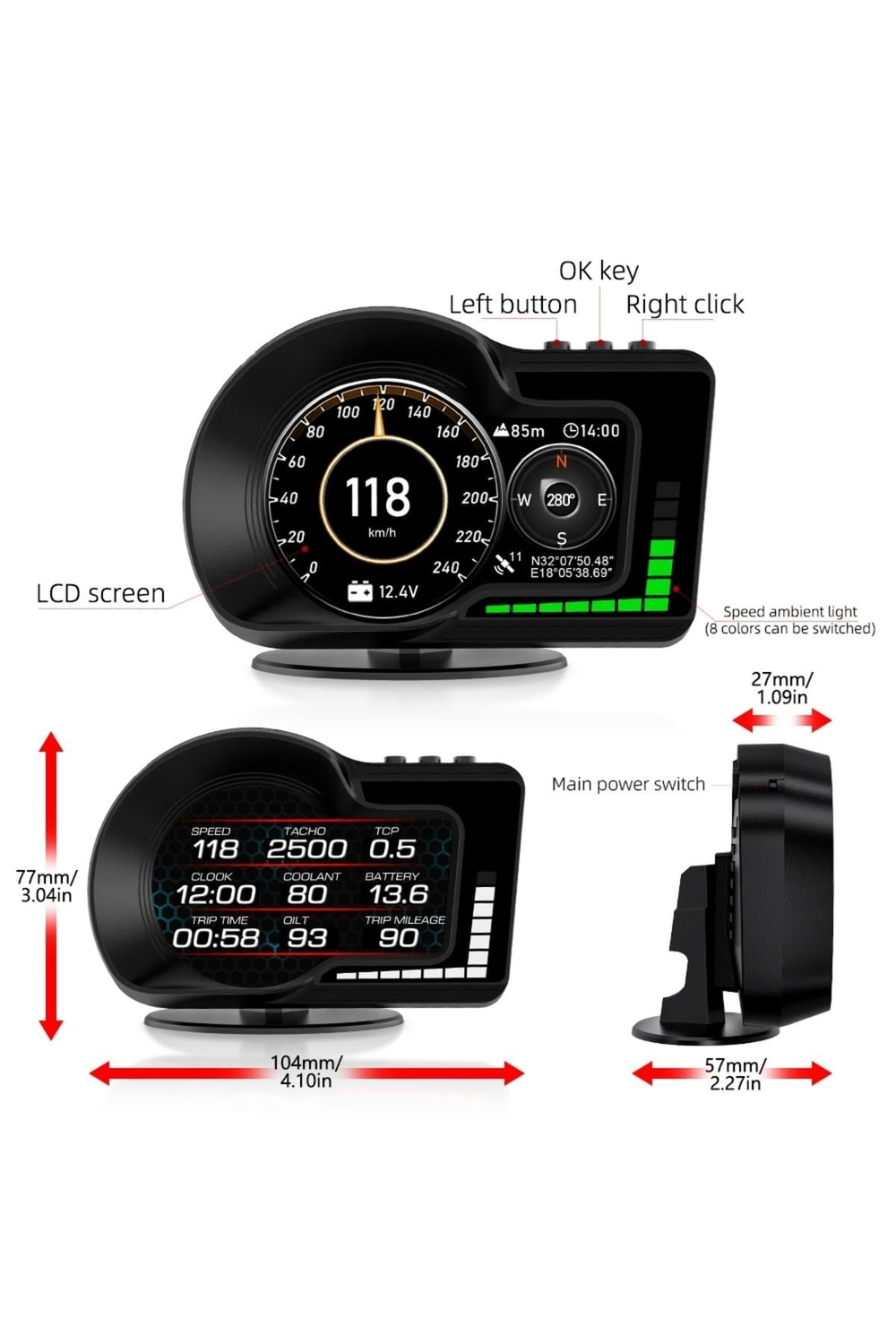 F15 HUD OBD OBD2 Dijital Kilometre RPM Su Sıcaklığı Basınç Hararet Araç Veri Ekranı Head Up Display