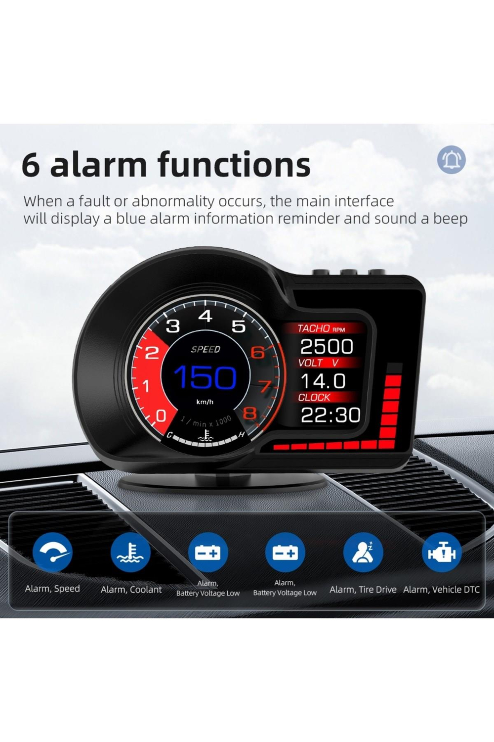 F15 HUD OBD OBD2 Dijital Kilometre RPM Su Sıcaklığı Basınç Hararet Araç Veri Ekranı Head Up Display