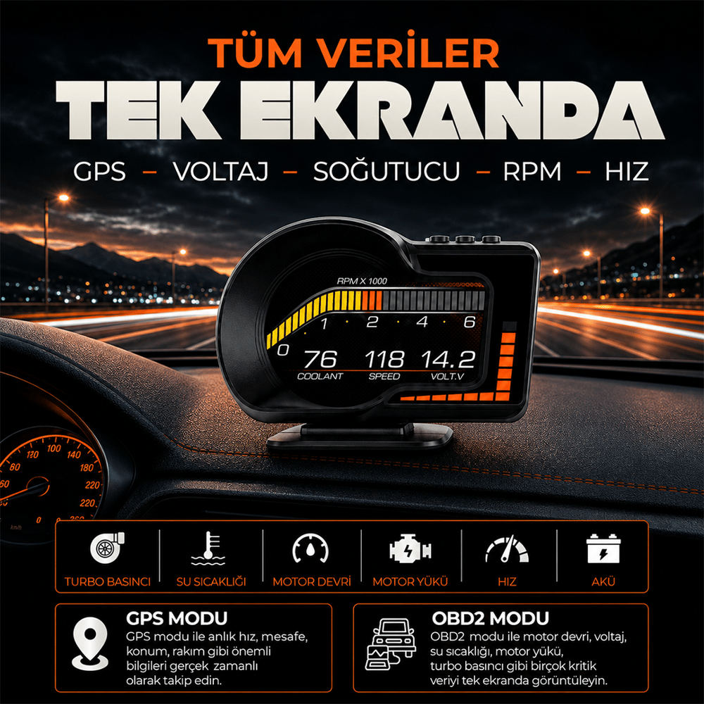 F15 HUD OBD OBD2 Dijital Kilometre RPM Su Sıcaklığı Basınç Hararet Araç Veri Ekranı Head Up Display