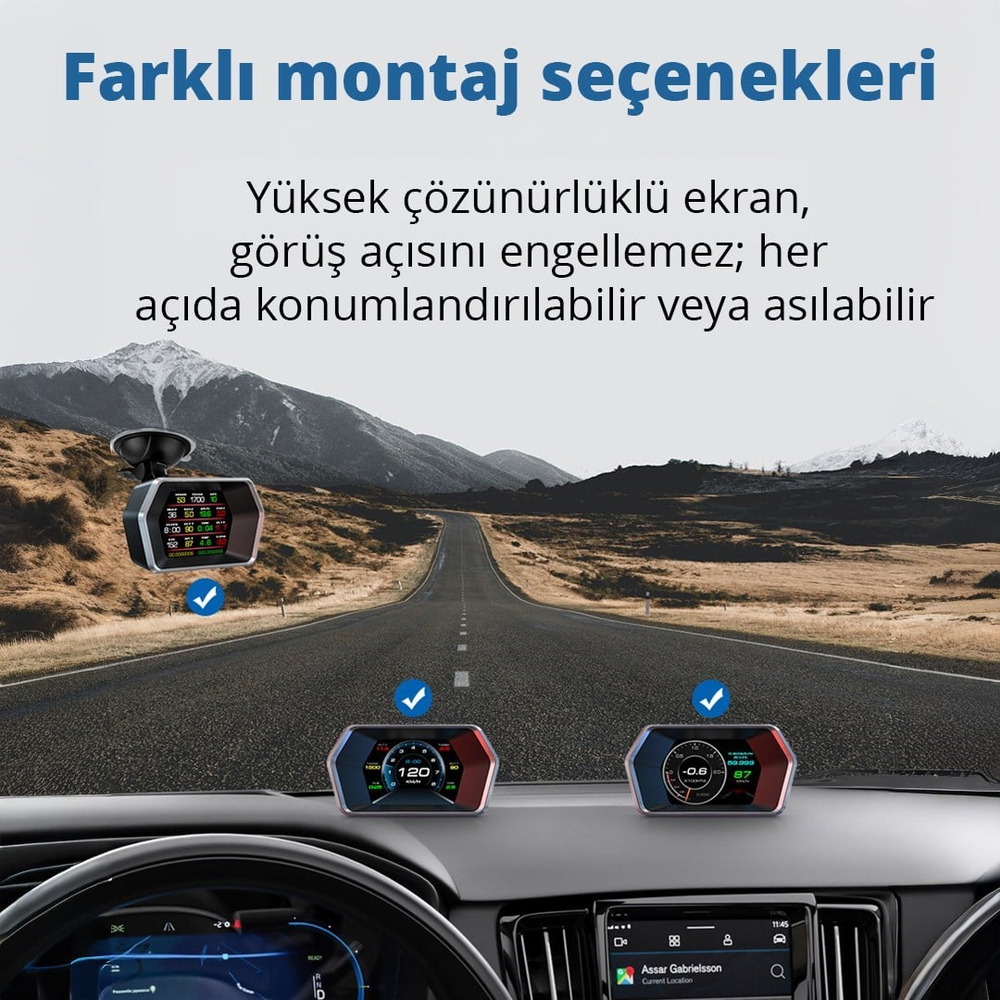 OBD + OBD 2 + GPS Çift Modlu Araç HUD LCD Ekranlı Akıllı Gösterge ve Arıza Tespit Cihazı Koku Hediye