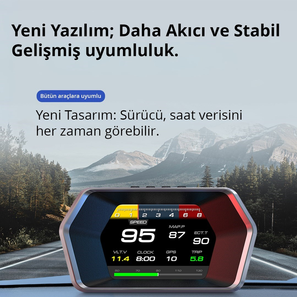 OBD + GPS Çift Modlu Araç HUD LCD Ekranlı Akıllı Gösterge ve Arıza Tespit Cihazı Oto Kokusu Hediye