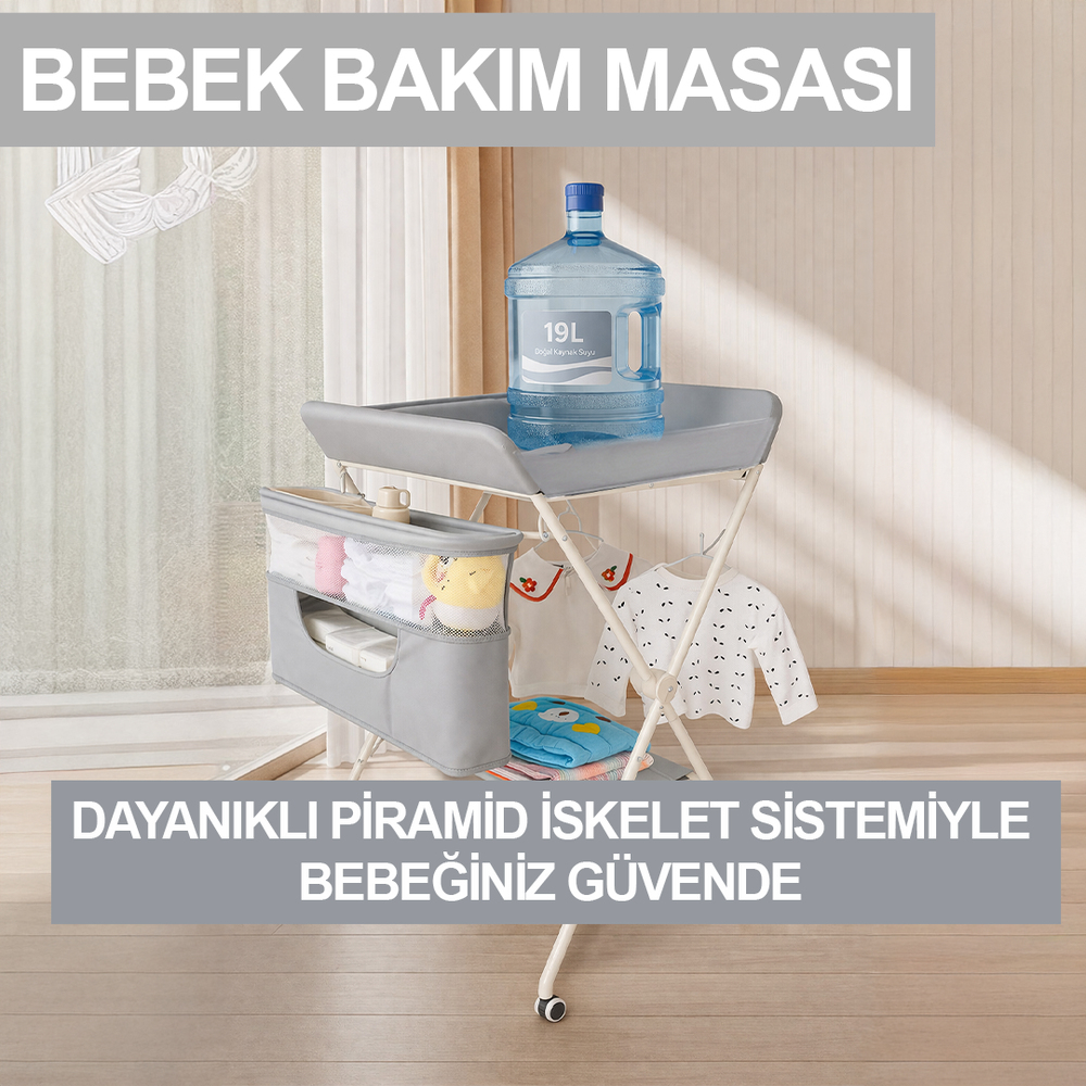 Portatif Bebek Alt Değiştirme Bakım Masası Sepetli Organizer Katlanabilir Taşınabilir İstasyon