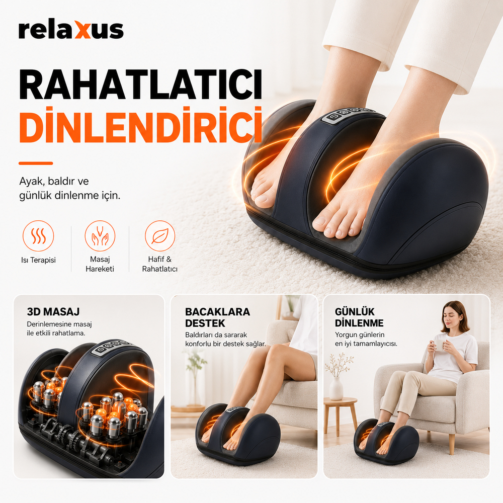 RLX10 Isıtmalı Ayak Ve Bacak Masaj Aleti Ayak Masaj Cihazı 20 Temas Noktalı Antibakteriyel