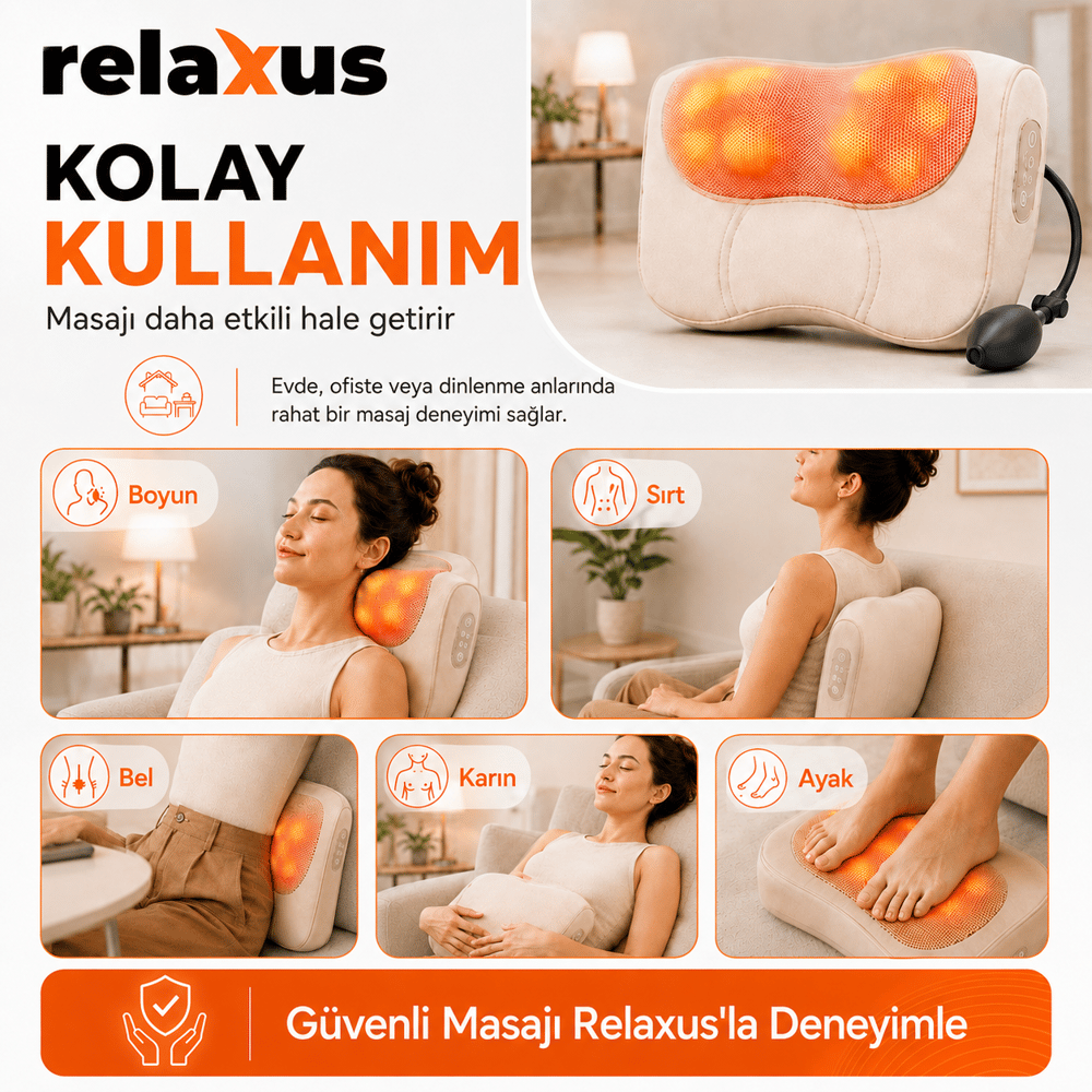 RLX40 Taşınabilir Şişirilebilir Ovmalı Isıtmalı Masaj Yastığı Boyun, Bel ve Sırt Şarjlı Masaj Aleti