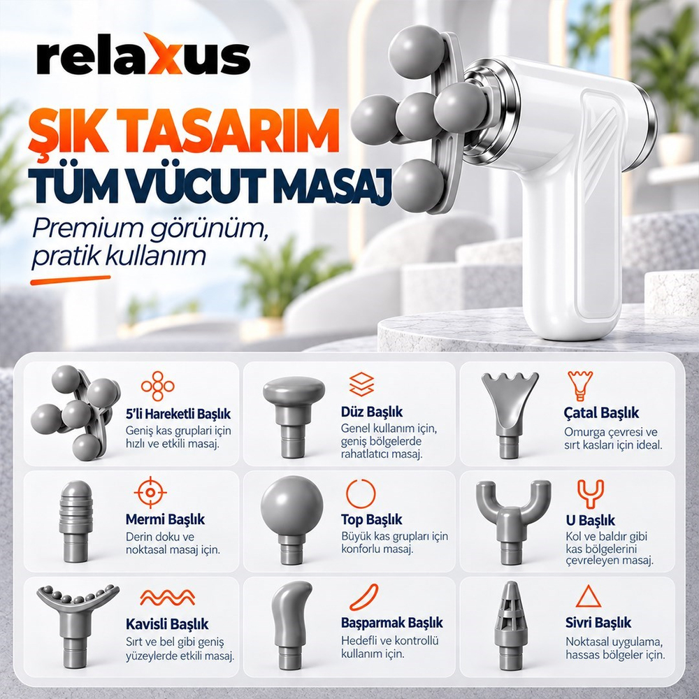 Şarjlı Masaj Tabancası 9 Başlıklı Kablosuz Derin Doku Kas Gevşetici Titreşimli Tüm Vücut Masaj Aleti