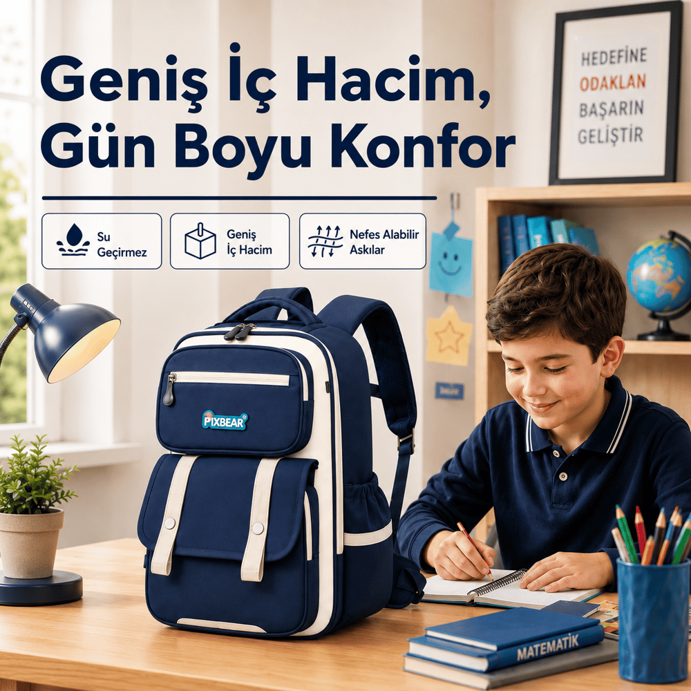 Su Geçirmez Ortopedik Erkek Çocuk Okul Çantası – Mavi