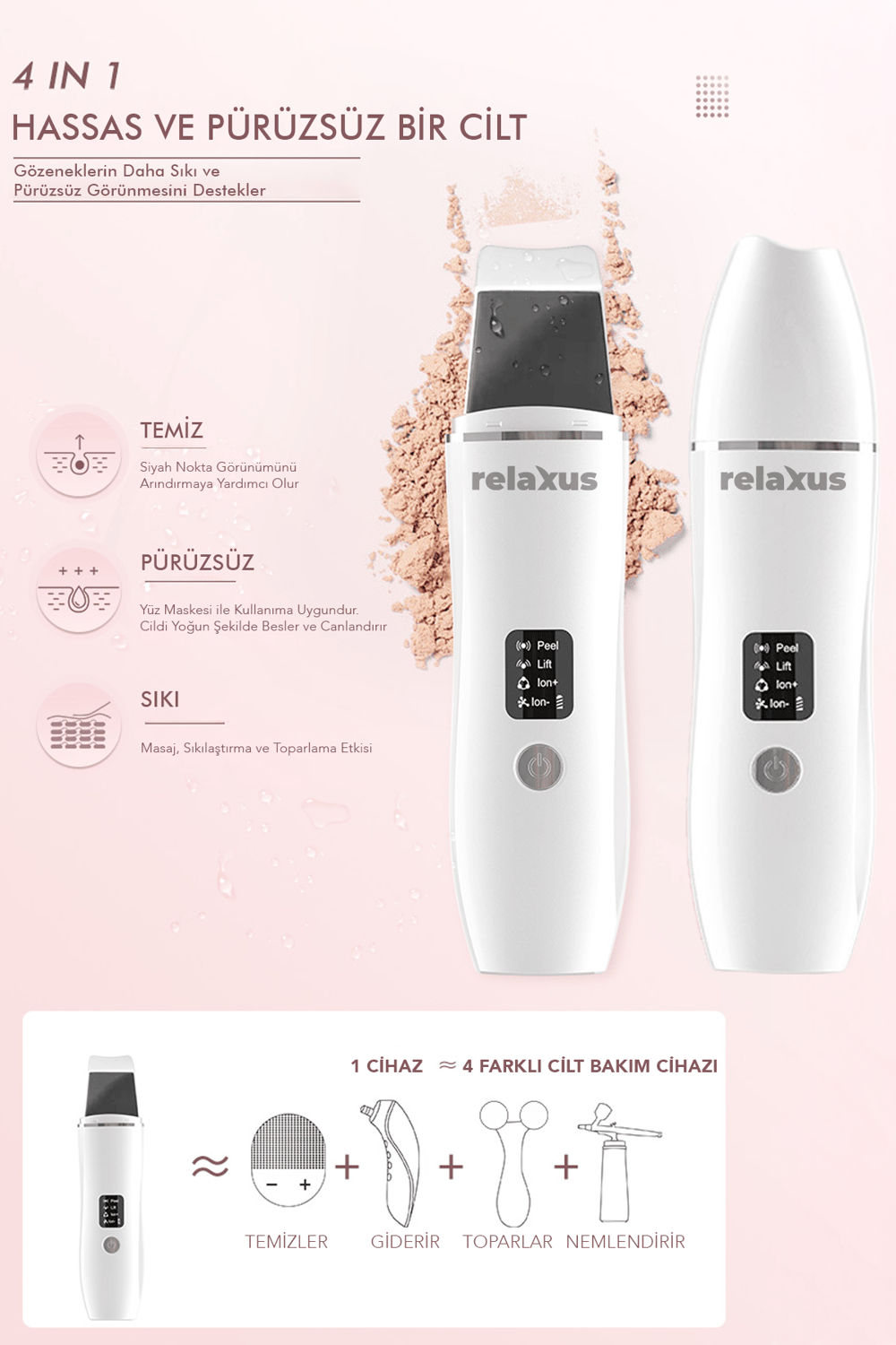 Ultrasonik Yüz Temizleme ve Peeling Cihazı 4 Modlu Derin Bakım Sistemi