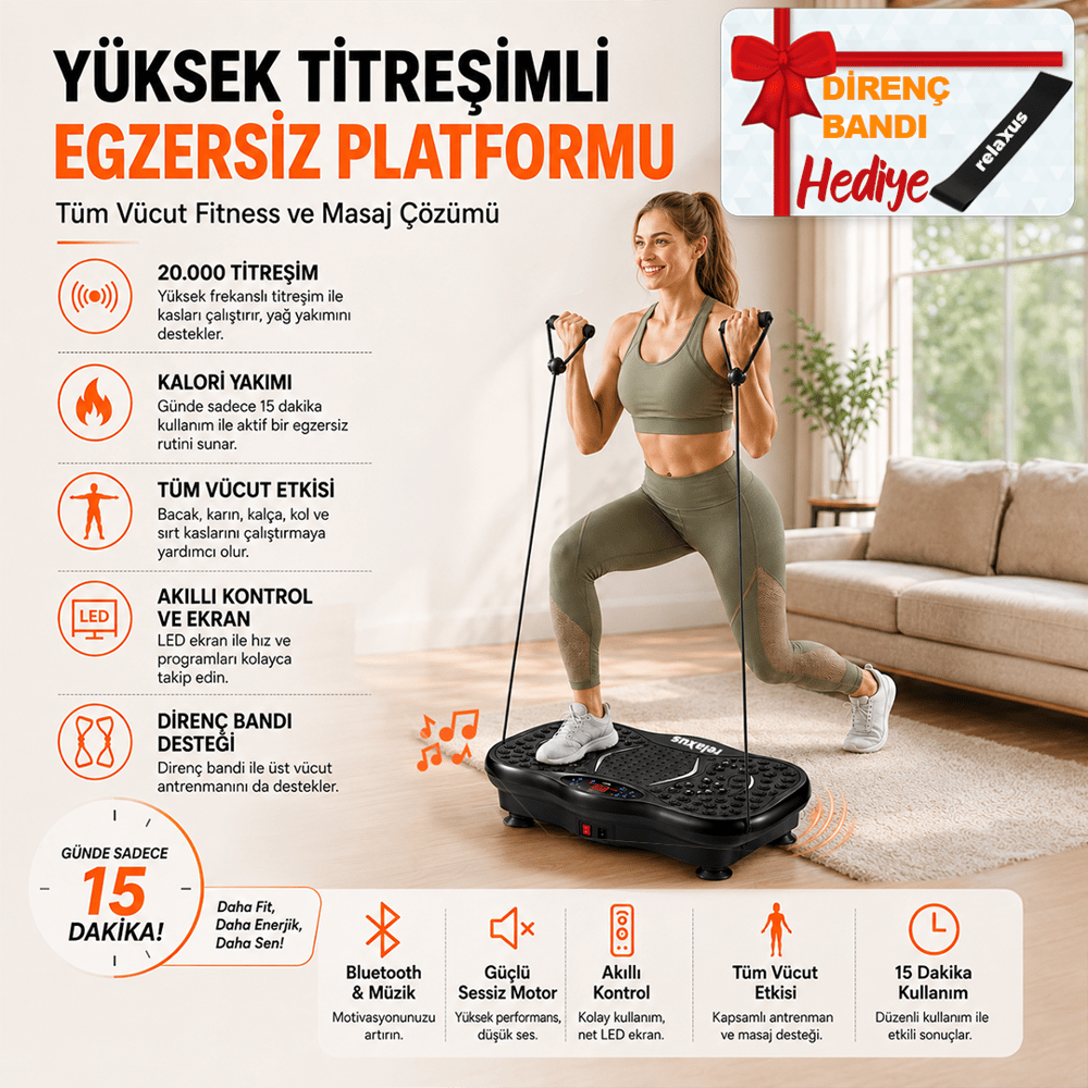 Yüksek Titreşimli Egzersiz Platformu Bluetooth Masaj Aleti Ev Fitness Cihazı Direnç Lastiği Hediye