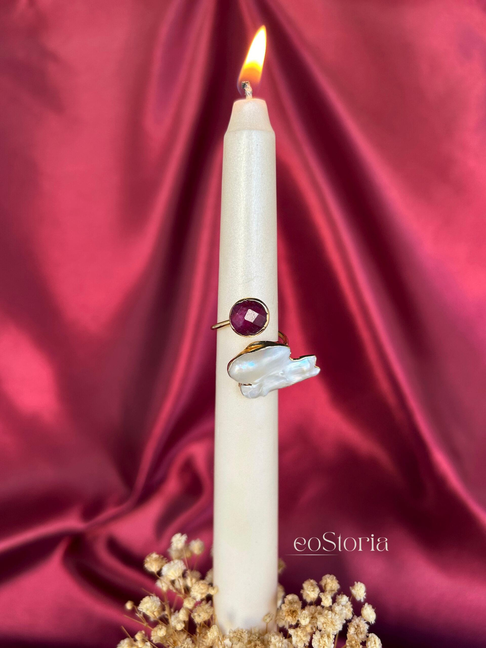 İnci ve Yakut Taşlı Ruby Pearly Yüzük