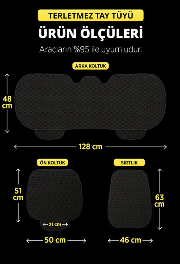  Tay Tüyü Cepli & Terletmez Sırtlı Oto Koltuk Minder Seti - Koltuk Koruma Kılıfı (ÖN & ARKA TAM SET)
