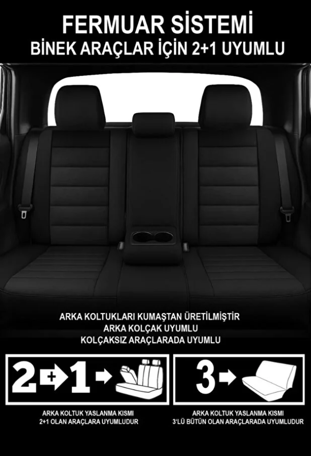 Koyu Siyah Tay Tüyü Oto Koltuk Kılıfı - 5 Koltuk Tam Set