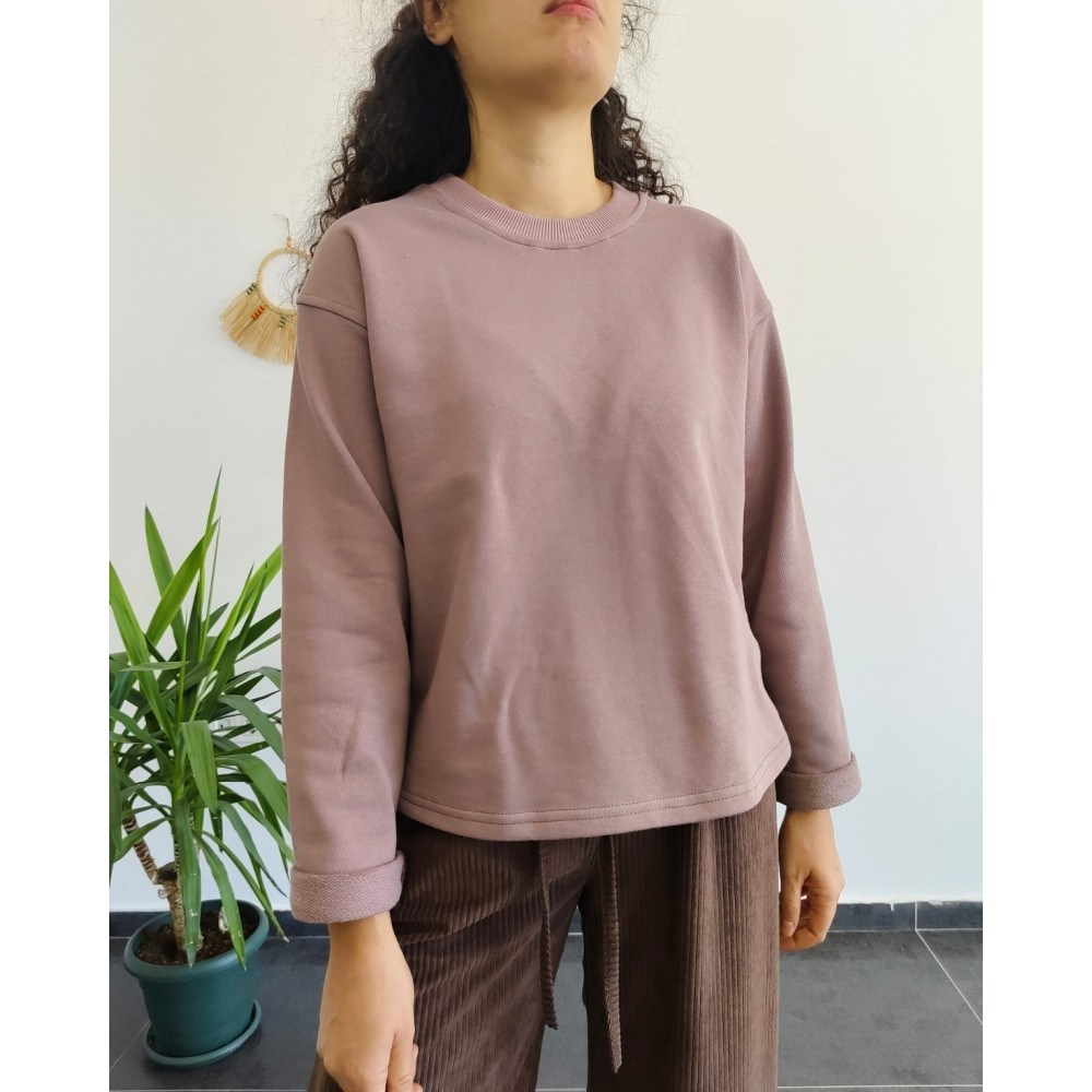 %100 PAMUK 3İP GÜL KURUSU SWEATSHİRT 