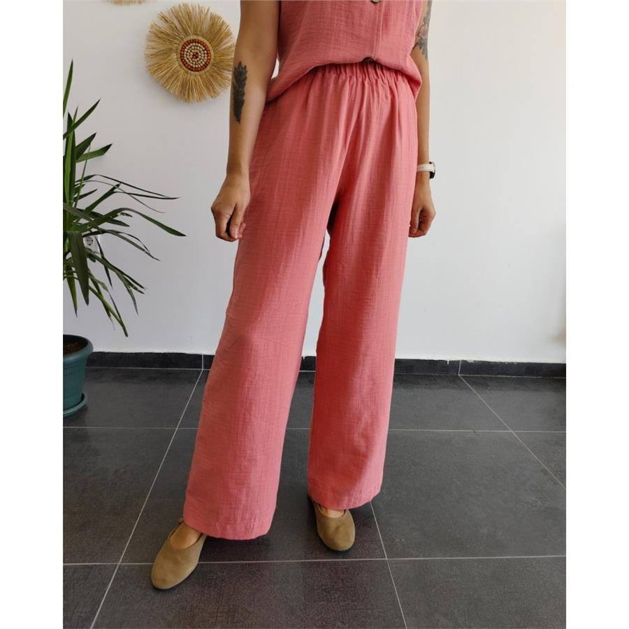 Müslin Bol Paça Mercan Pantolon 