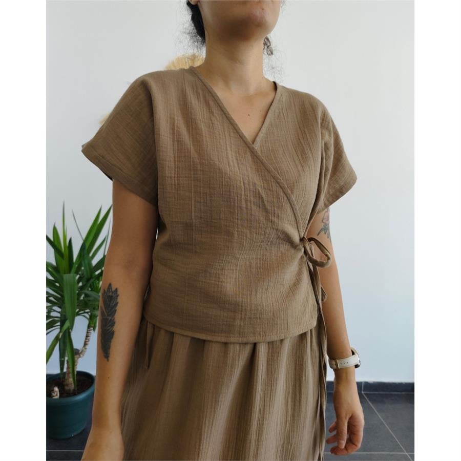 Müslin Wrap Toprak Bluz