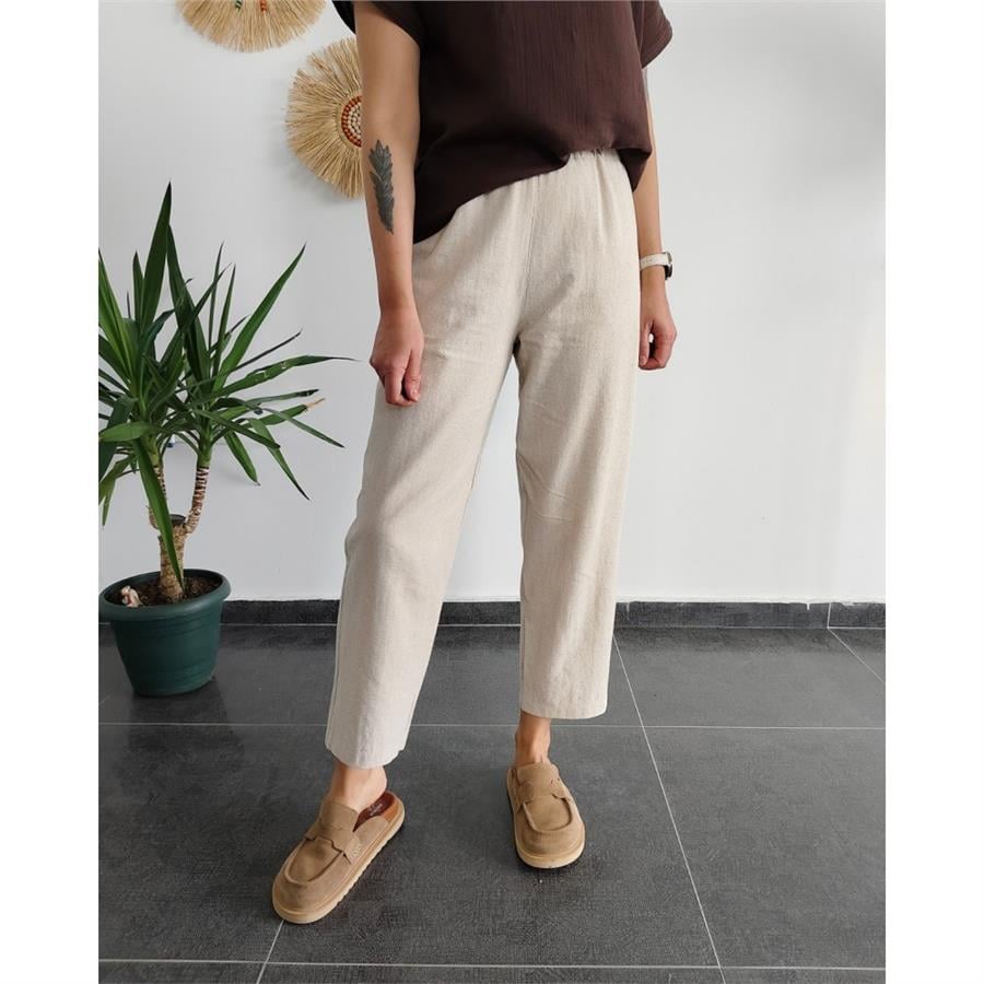 Pamuk Keten Natural Pantolon 
