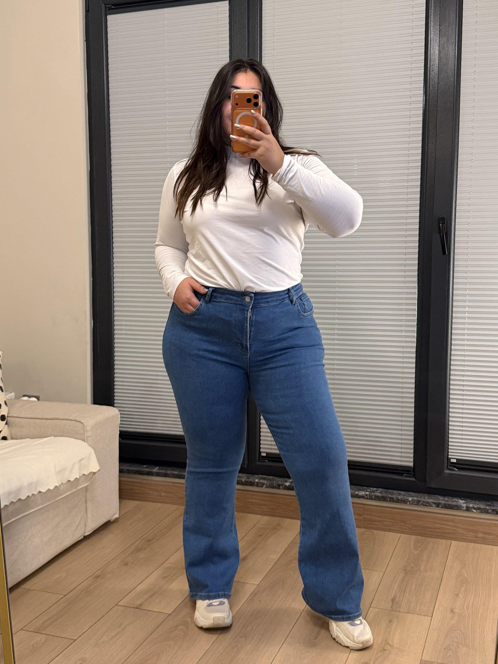 İspanyol Paça Yüksek Bel Likralı Kot Pantolon - Açık Mavi