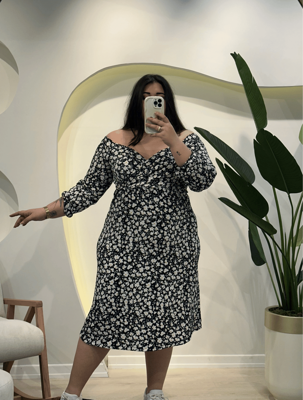 Kruvaze Yaka Esnek Bürümcük Elbise - Siyah Papatya