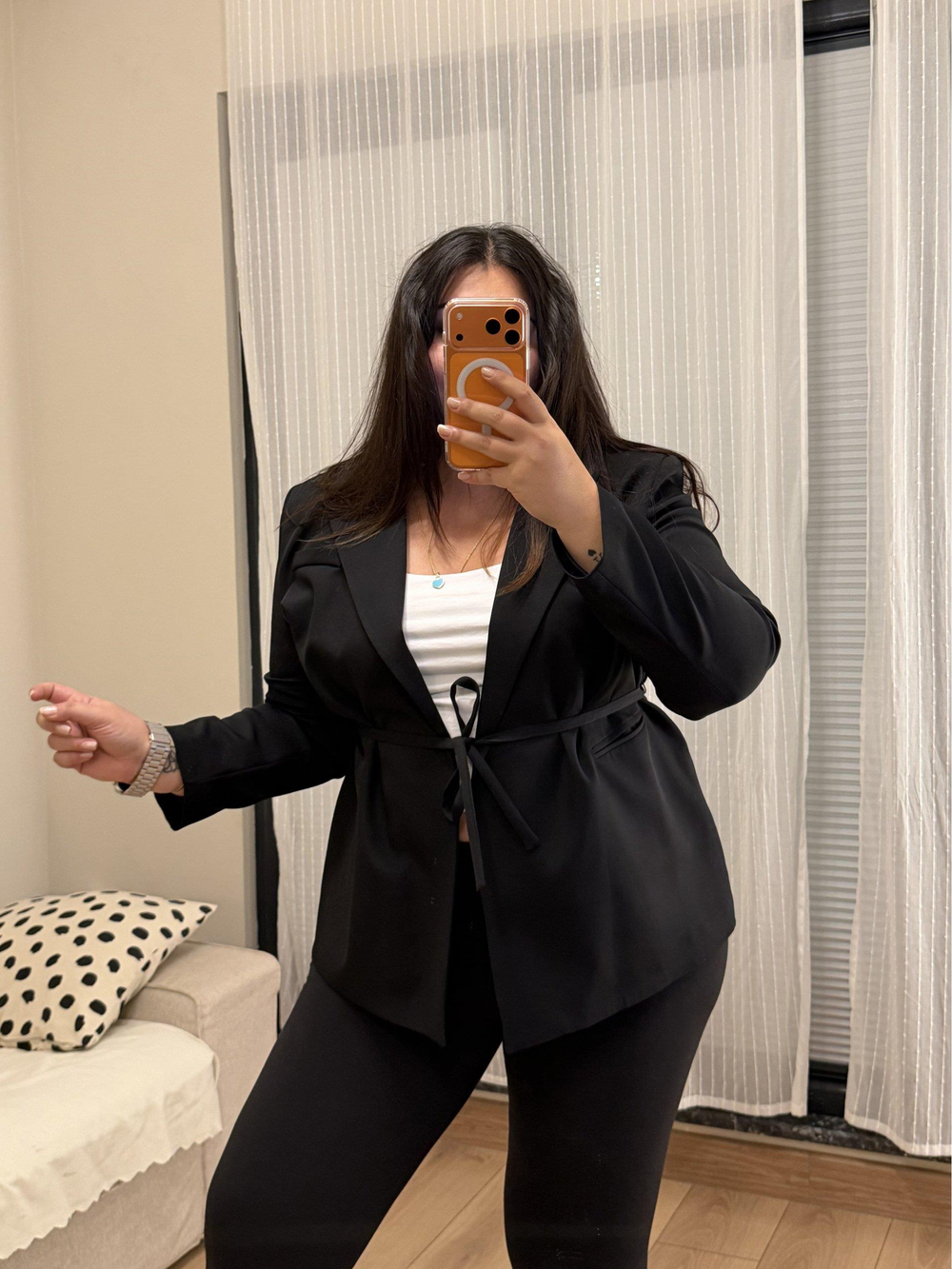 Kuşaklı Premium Blazer Ceket - Siyah