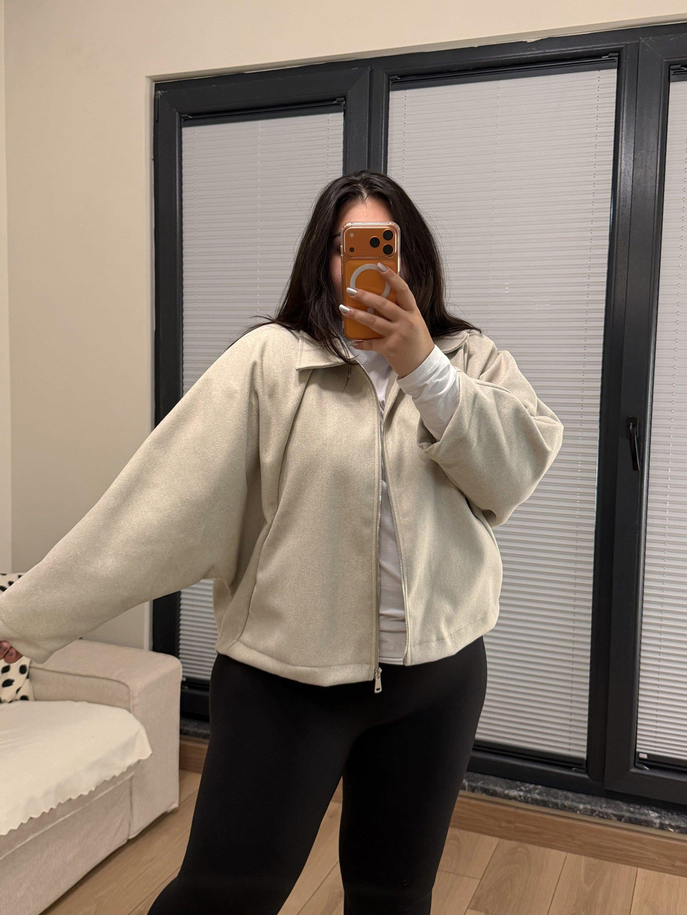 Oversize Kaşe Ceket - Ekru