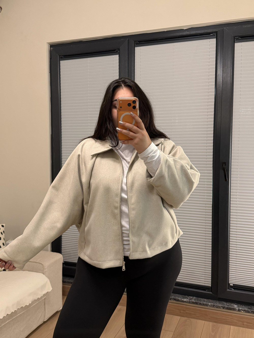 Oversize Kaşe Ceket - Ekru