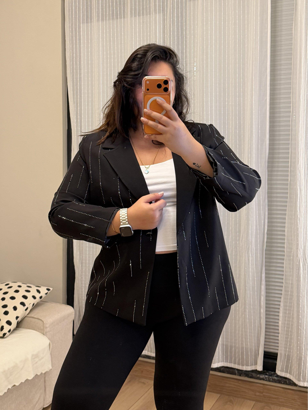 Taş Detaylı Premium Astarlı Blazer Ceket - Siyah