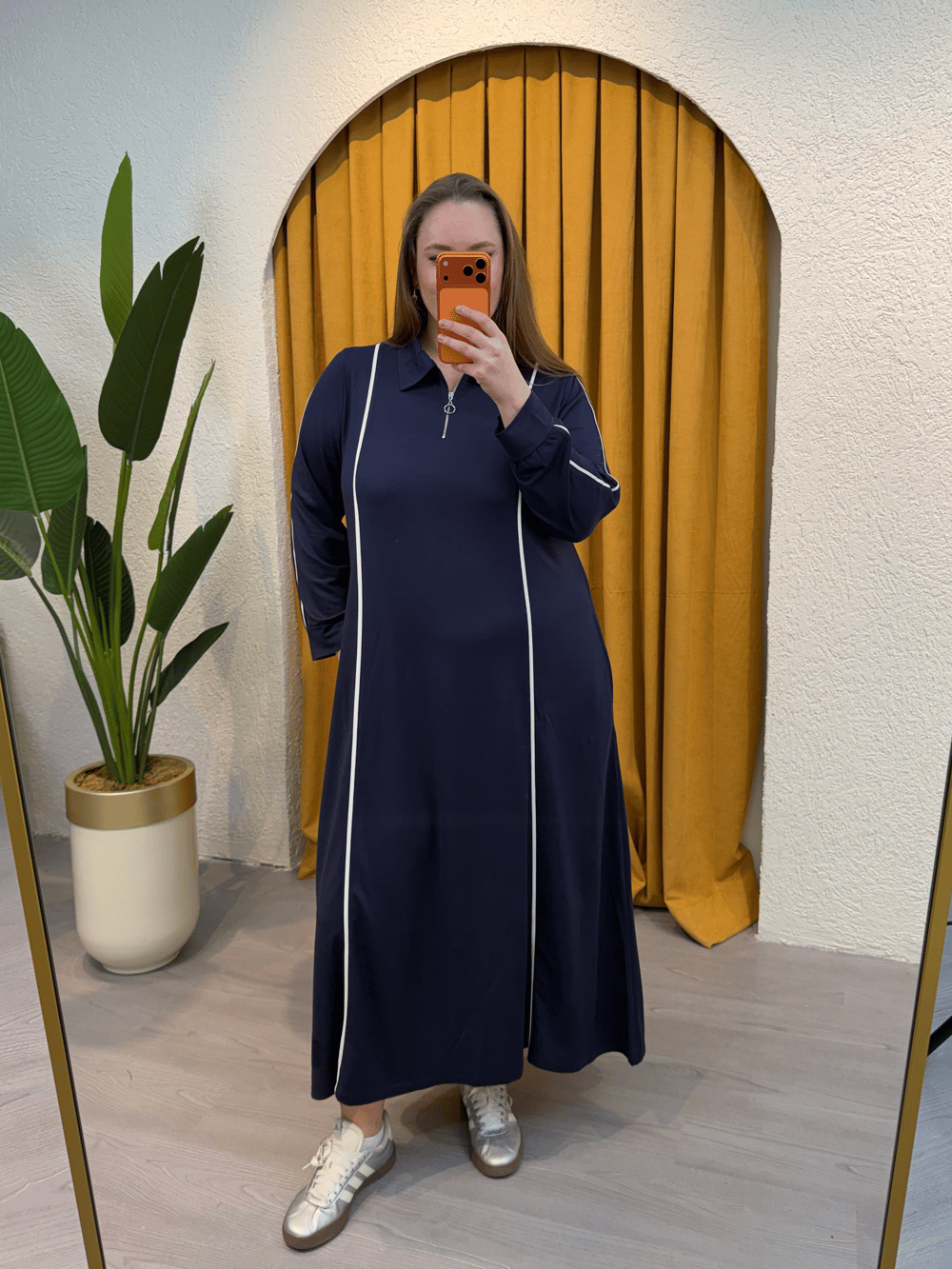 Fermuarlı Biyeli Esnek Modal Elbise - Lacivert