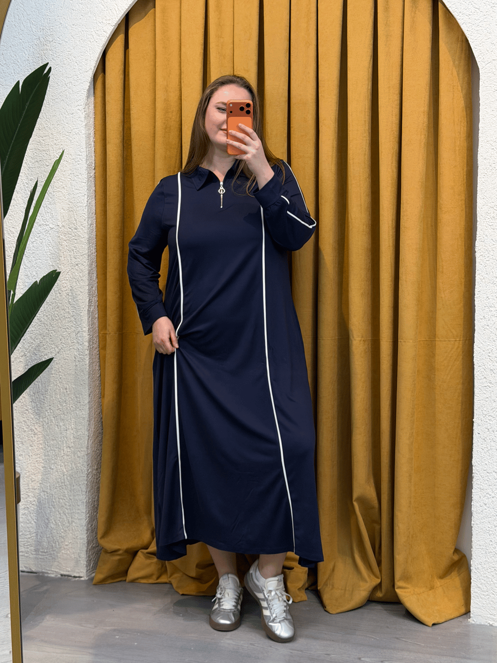 Fermuarlı Biyeli Esnek Modal Elbise - Lacivert