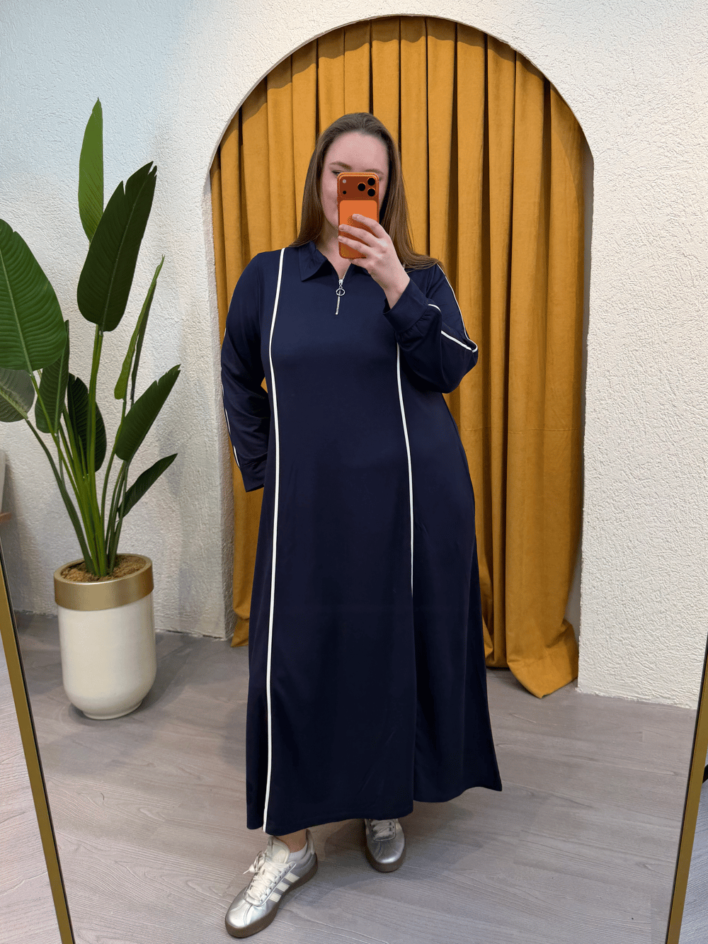 Fermuarlı Biyeli Esnek Modal Elbise - Lacivert