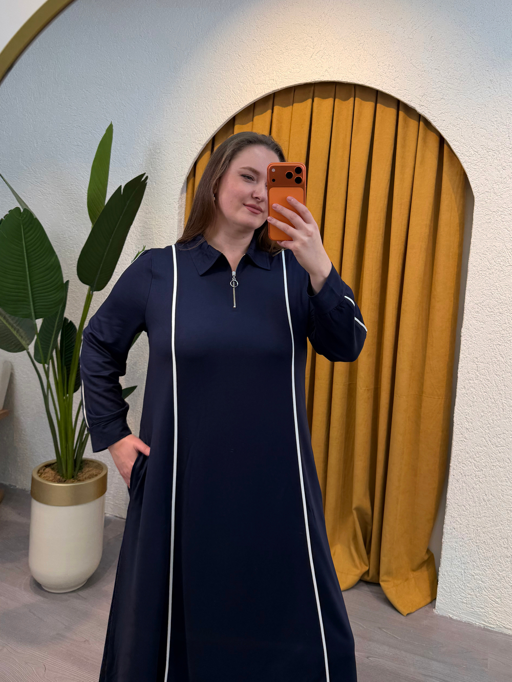 Fermuarlı Biyeli Esnek Modal Elbise - Lacivert